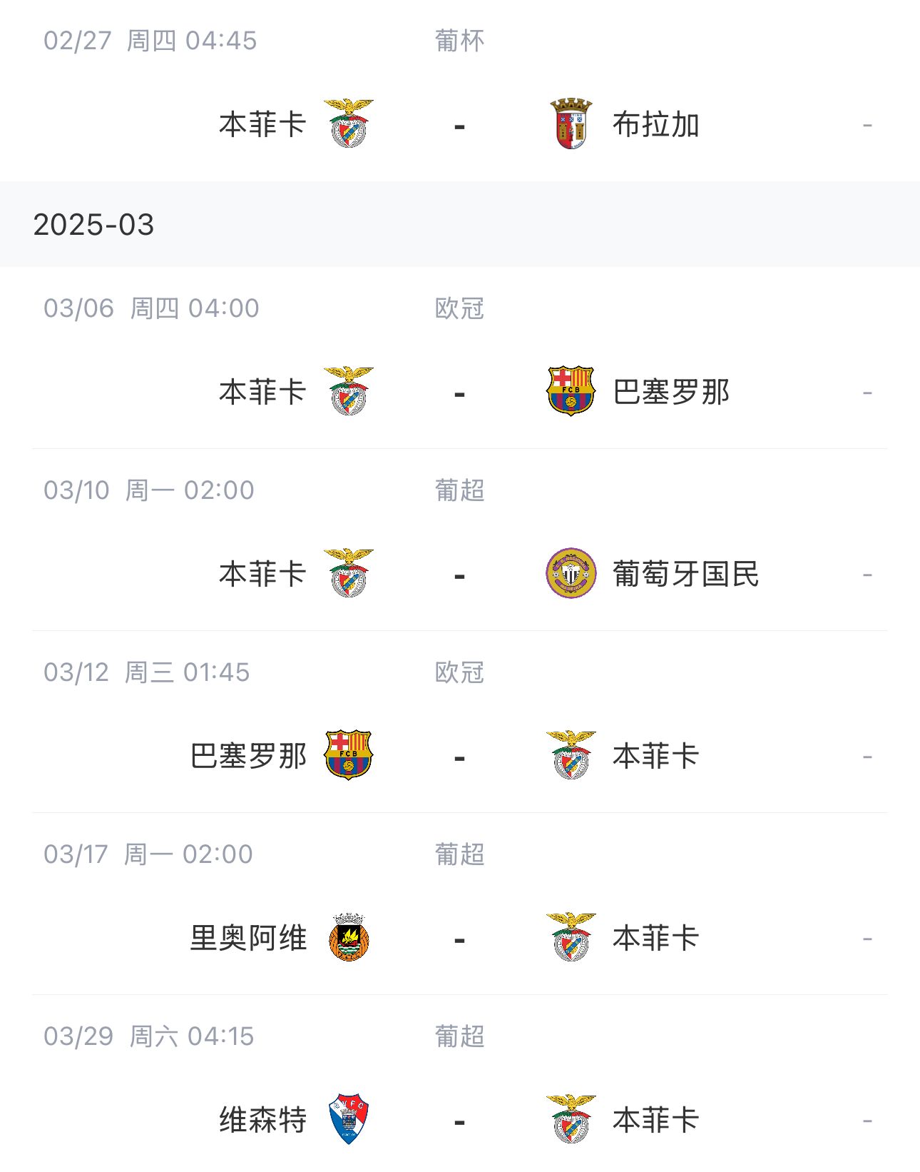 讓路歐冠！本菲卡戰(zhàn)巴薩首回合比賽前的葡超比賽推遲進(jìn)行