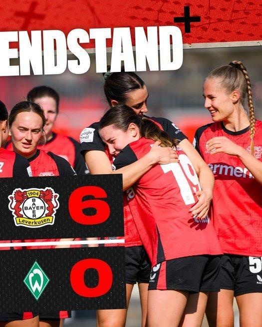 勒沃庫森女足6-0云達(dá)不來梅女足，沈夢露首發(fā)出場59分鐘